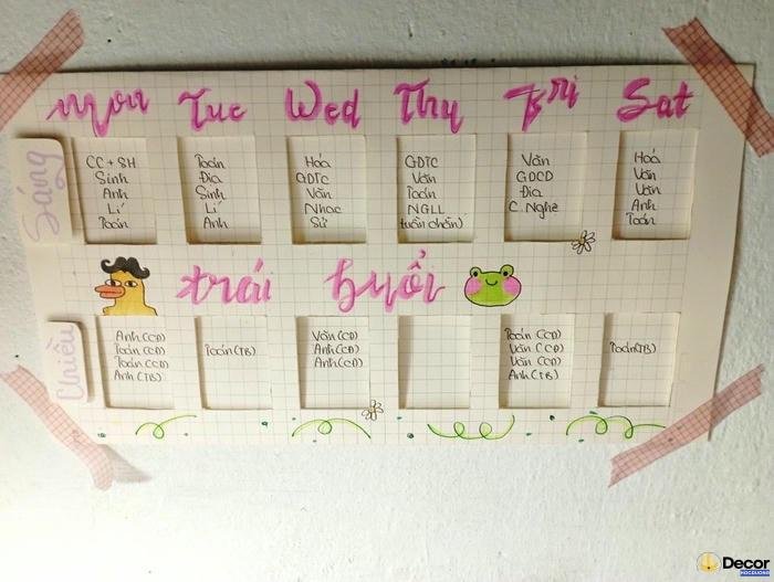trang trí thời khóa biểu cấp 2 cute