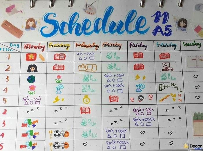 trang trí thời khóa biểu cấp 2 đẹp
