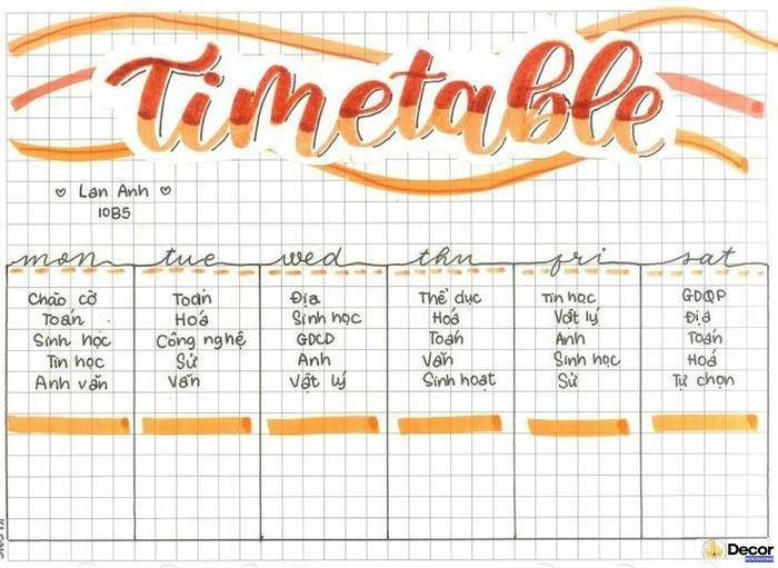 trang trí thời khóa biểu cấp 2 hd