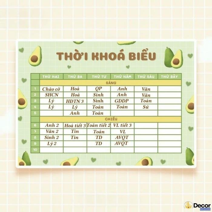 trang trí thời khóa biểu cấp 2 màu xanh