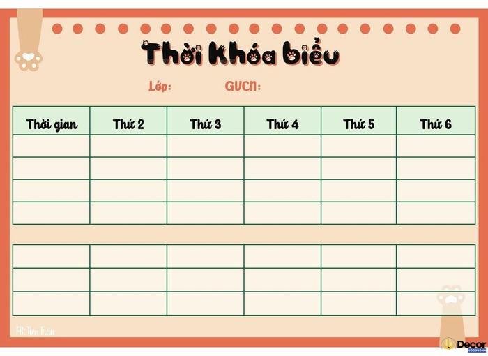 trang trí thời khóa biểu cấp 2 nền patel