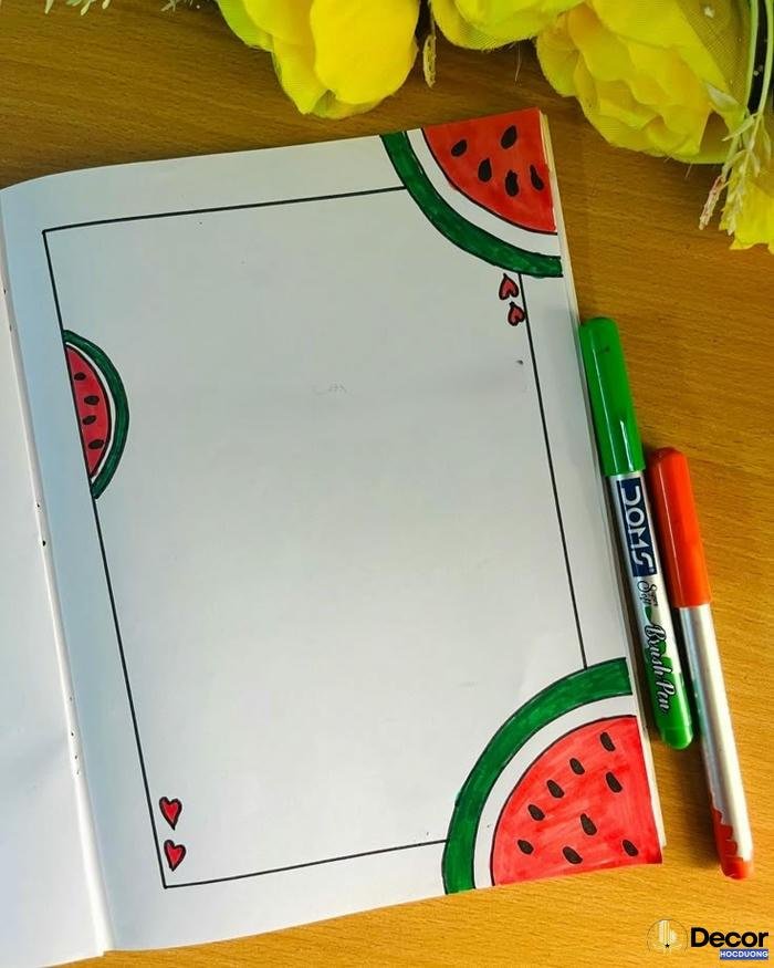 trang trí viền giấy a4 dưa hấu
