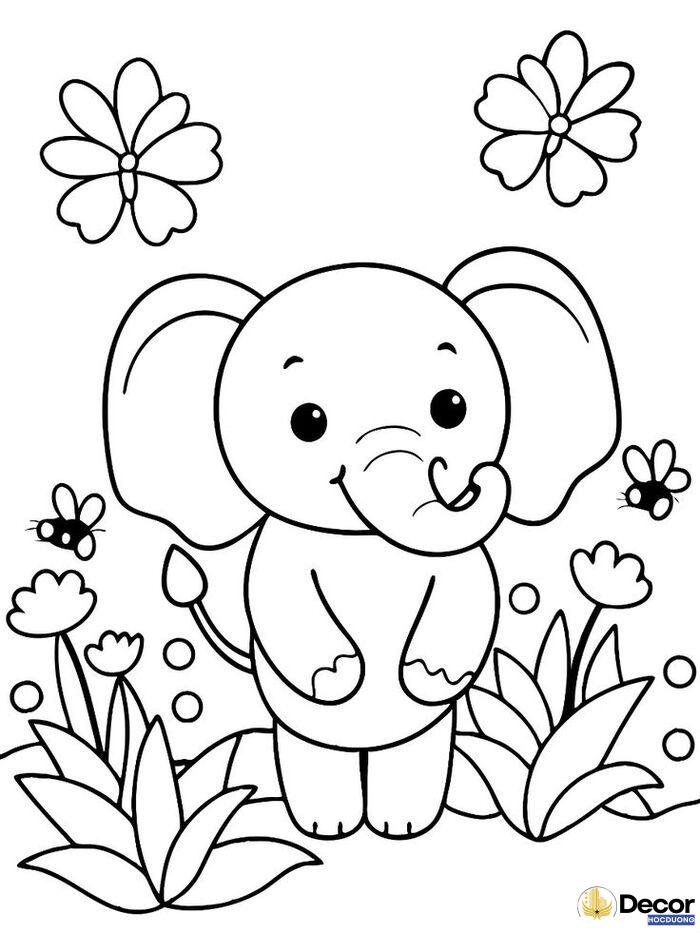 tranh tô màu con voi cute xinh