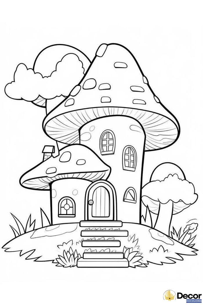 tranh tô màu hình ngôi nhà cực đáng yêu