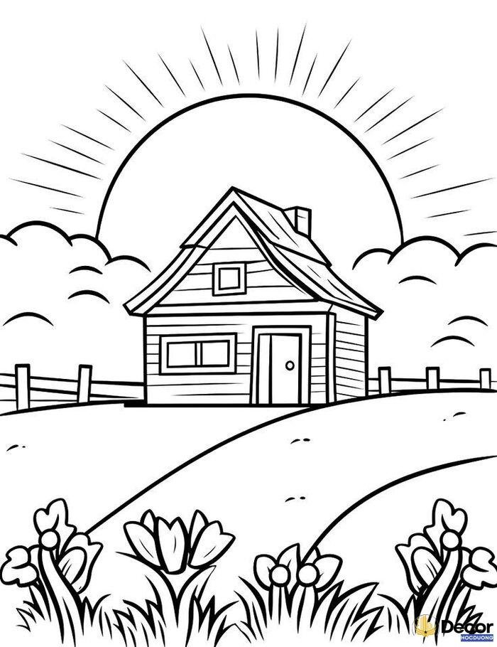 tranh tô màu hình ngôi nhà cực đẹp xinh