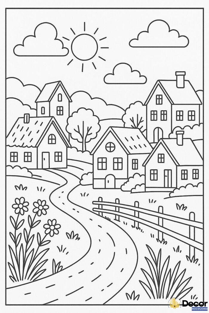 tranh tô màu hình ngôi nhà cực đẹp