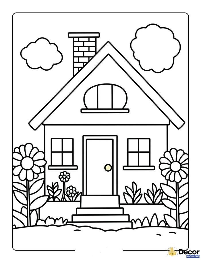 tranh tô màu hình ngôi nhà cực xinh