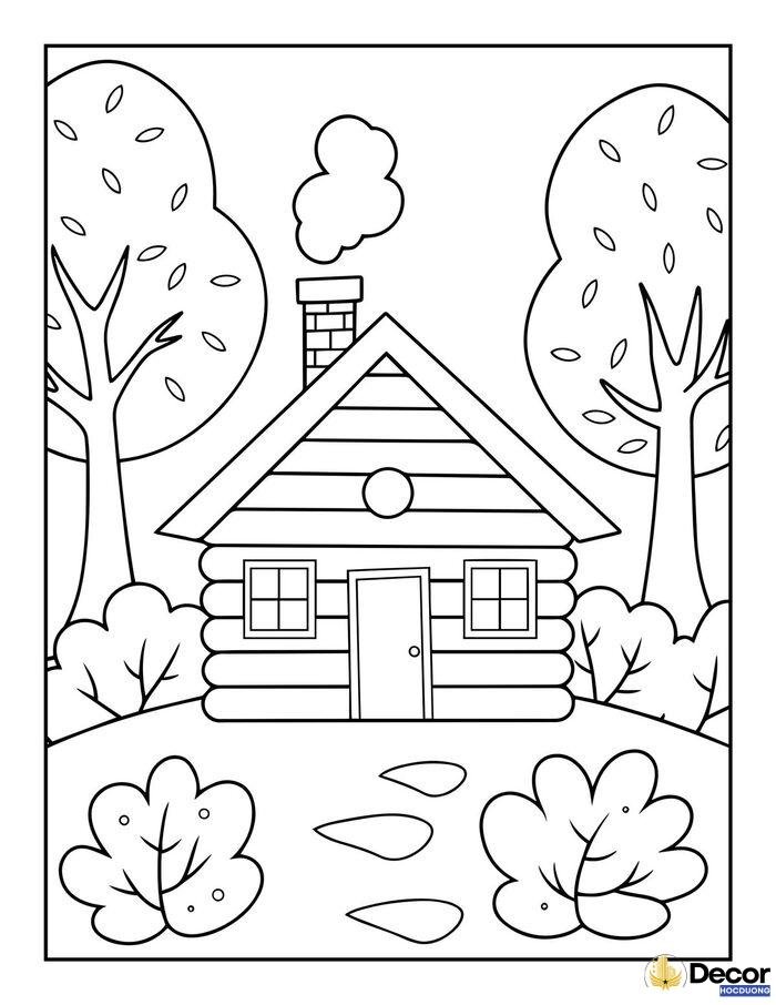 tranh tô màu hình ngôi nhà cute nhất