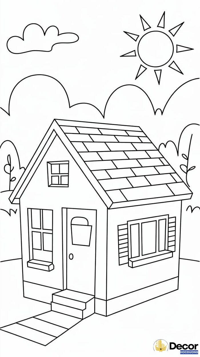 tranh tô màu hình ngôi nhà đáng yêu