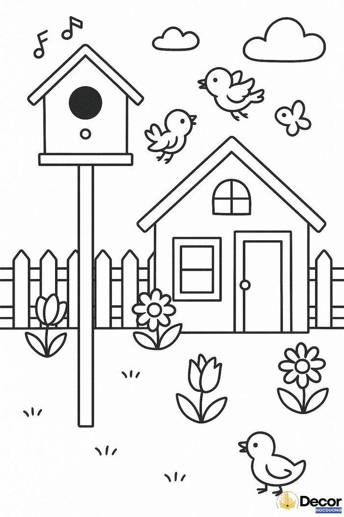 tranh tô màu hình ngôi nhà siêu cute