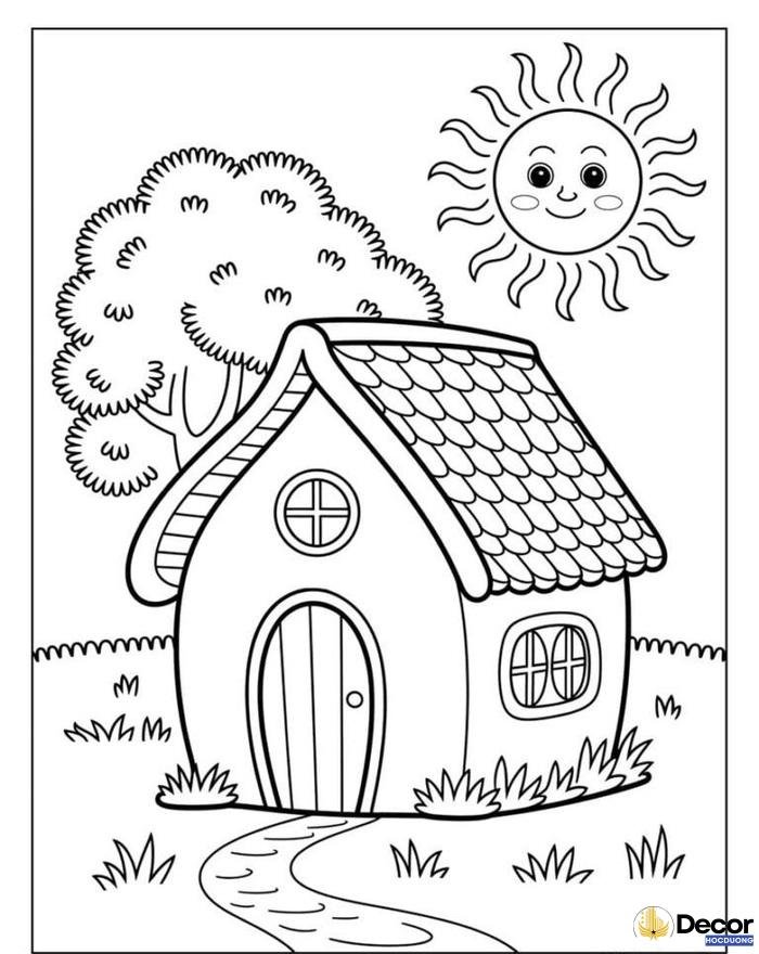 tranh tô màu hình ngôi nhà siêu đẹp