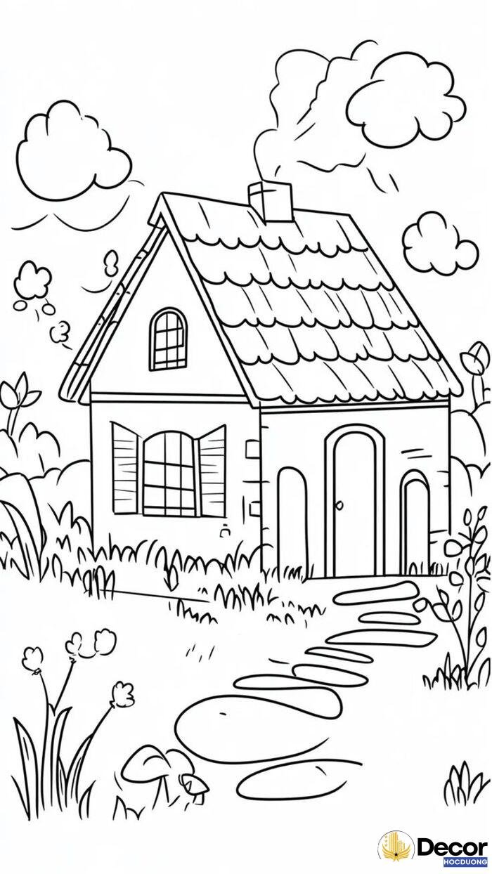 tranh tô màu hình ngôi nhà siêu xinh