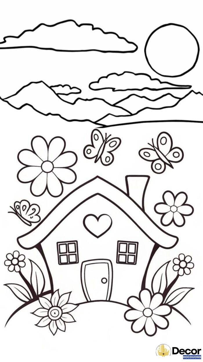 tranh tô màu hình ngôi nhà xinh đẹp