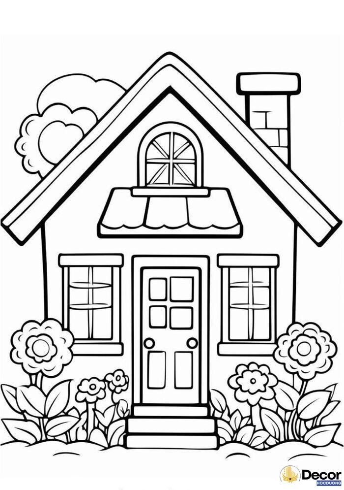 tranh tô màu hình ngôi nhà xinh nhất