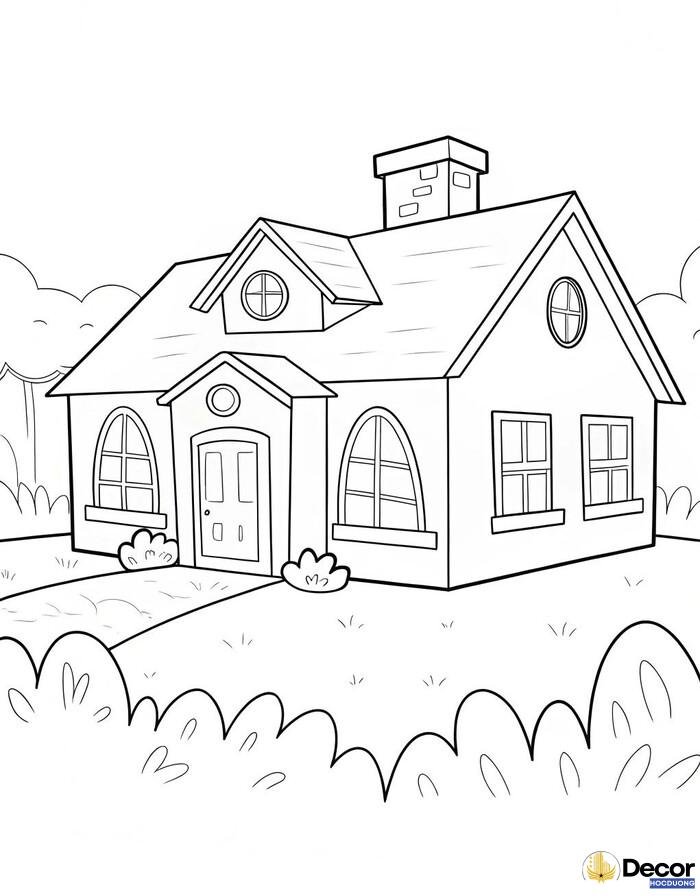 tranh tô màu hình ngôi nhà xinh