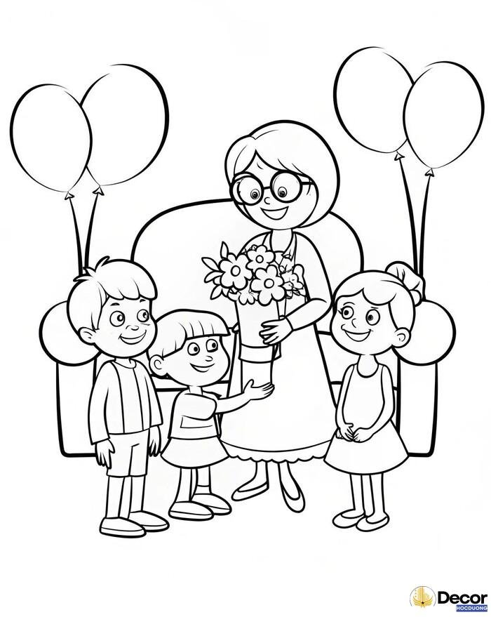 tranh tô màu ngày 83 mẹ con cực đẹp