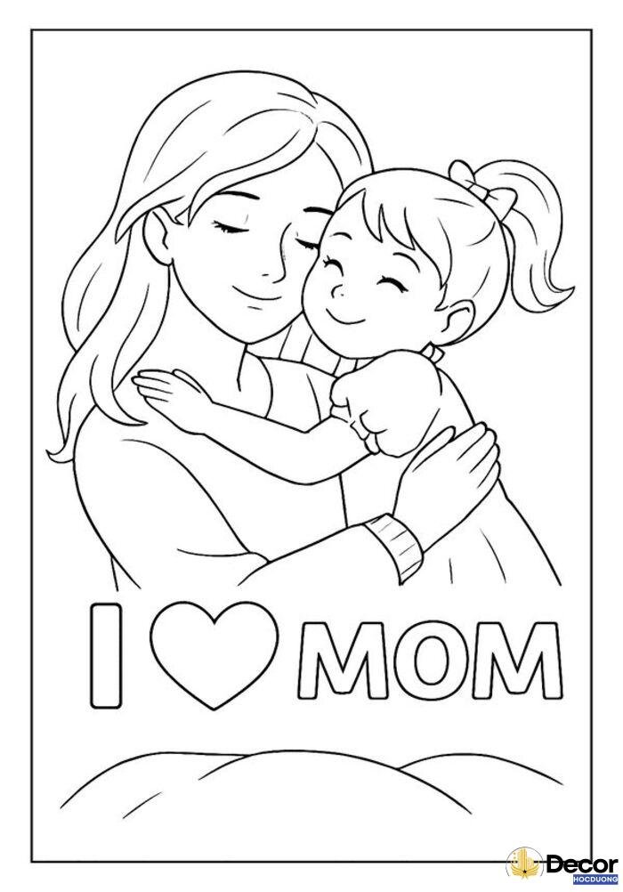 tranh tô màu ngày 83 mẹ con cute nhất đẹp