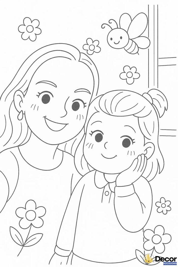 tranh tô màu ngày 83 mẹ con cute nhất