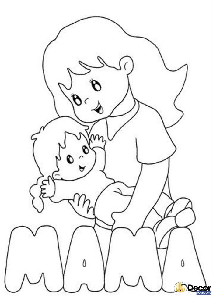 tranh tô màu ngày 83 mẹ con cute