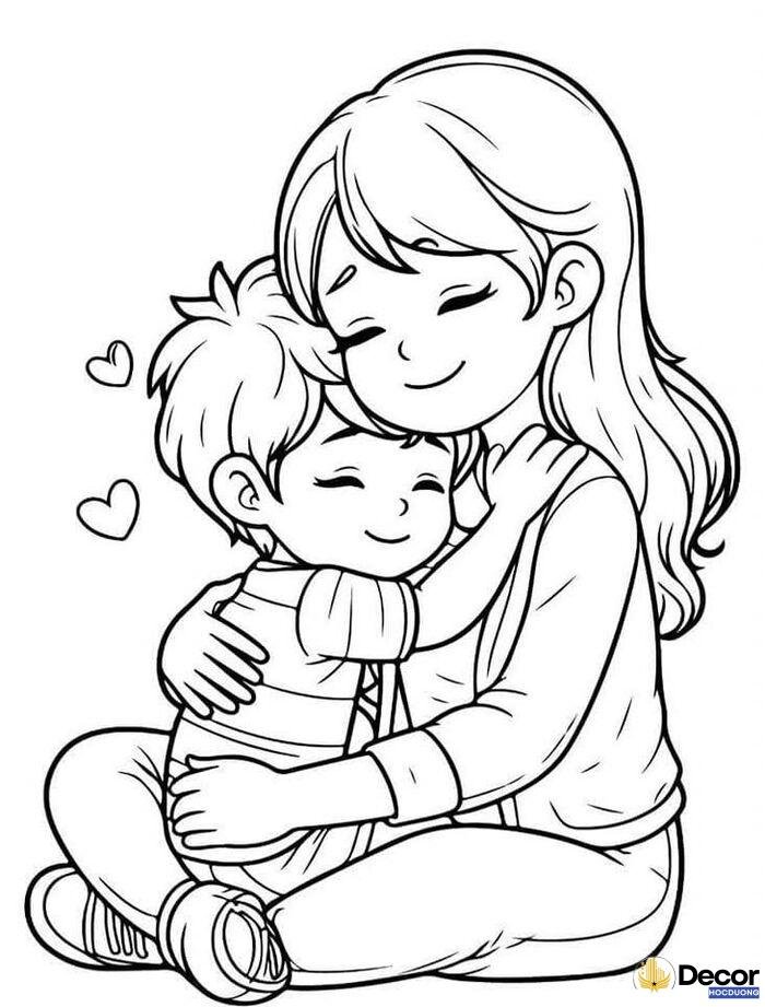 tranh tô màu ngày 83 mẹ con đáng yêu nhất