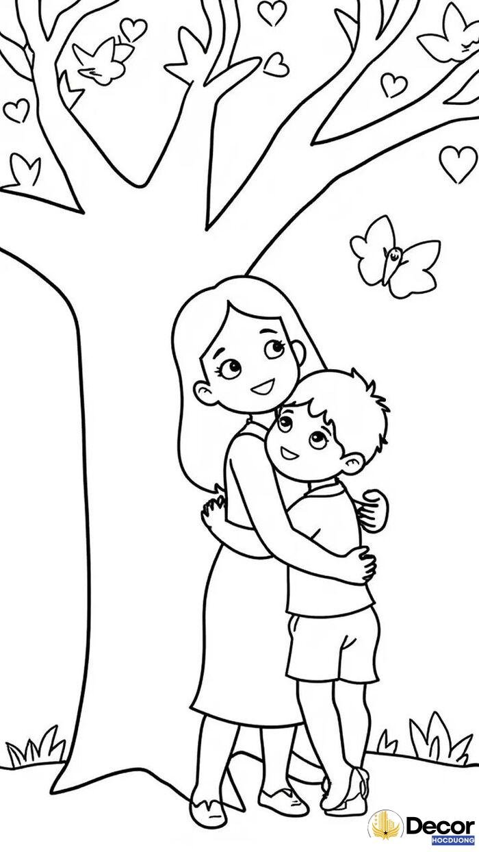 tranh tô màu ngày 83 mẹ con đáng yêu