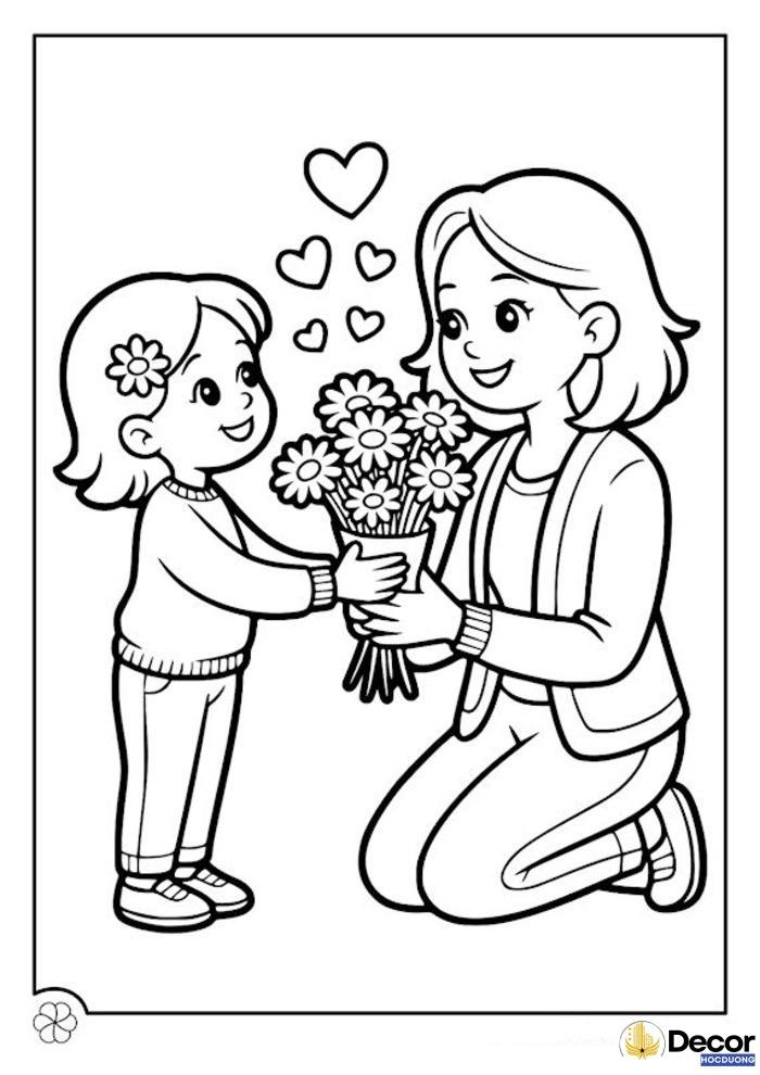 tranh tô màu ngày 83 mẹ con đẹp