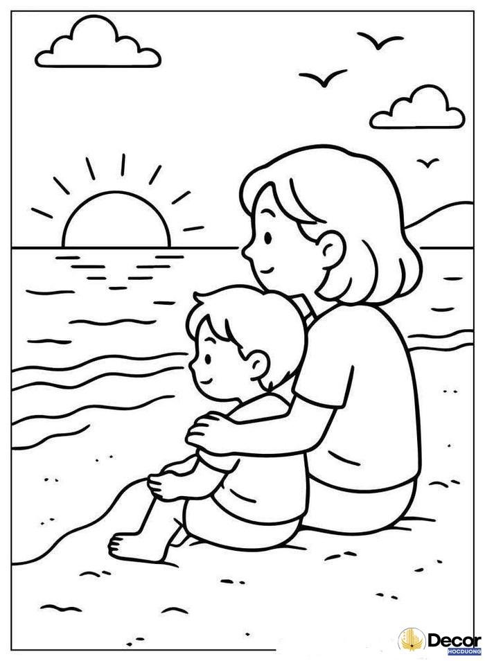 tranh tô màu ngày 83 mẹ con siêu xinh