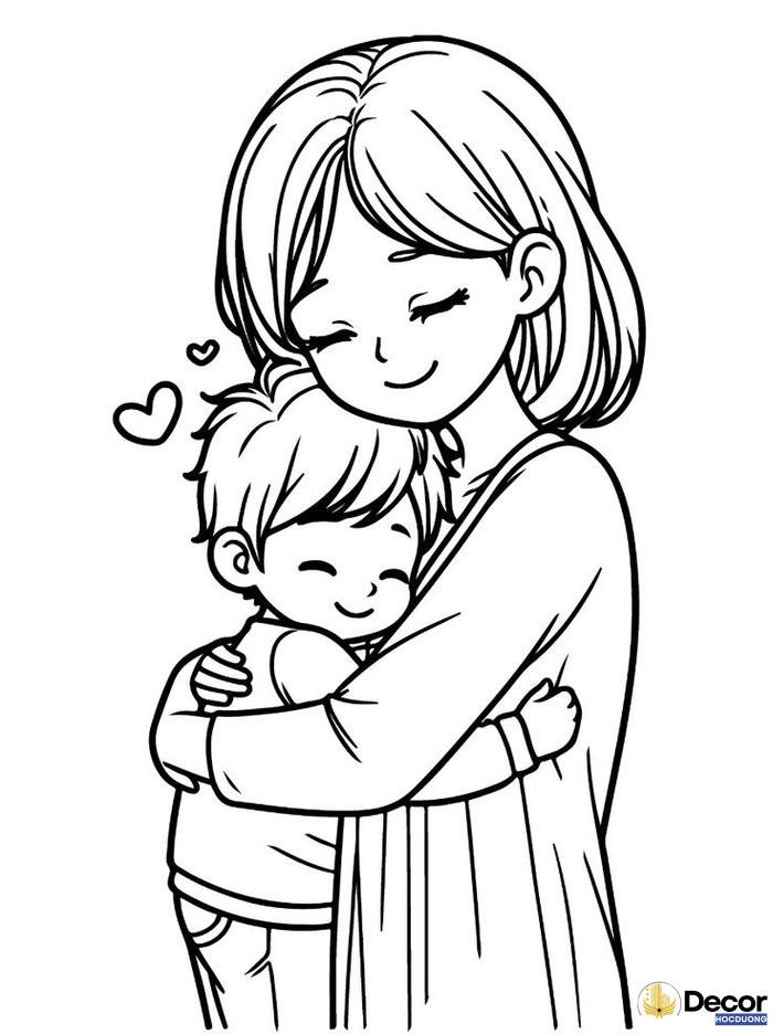 tranh tô màu ngày 83 mẹ con xinh
