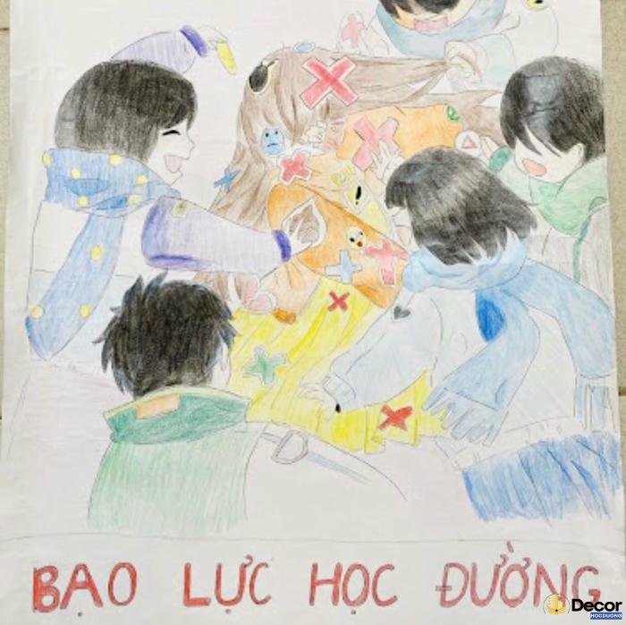 tranh tuyên truyền bạo lực học đường