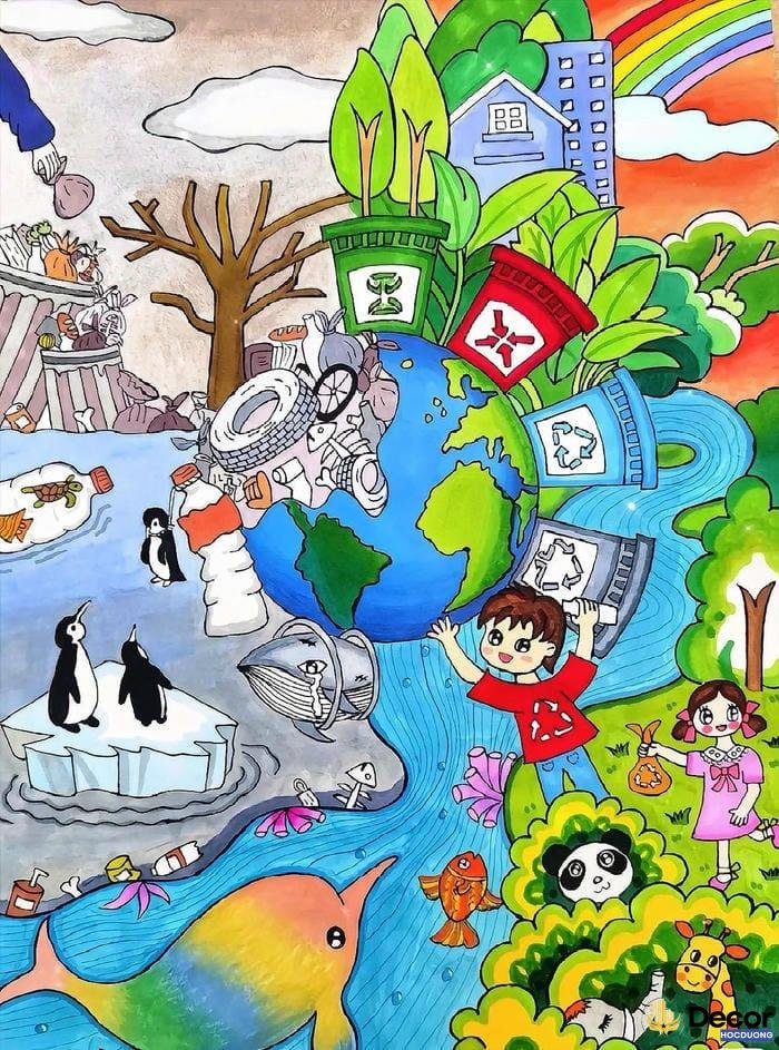 tranh vẽ a3 bảo vệ môi trường đơn giản mà đẹp