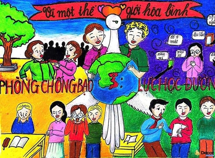 tranh vẽ bạo lực học đường ấn tượng