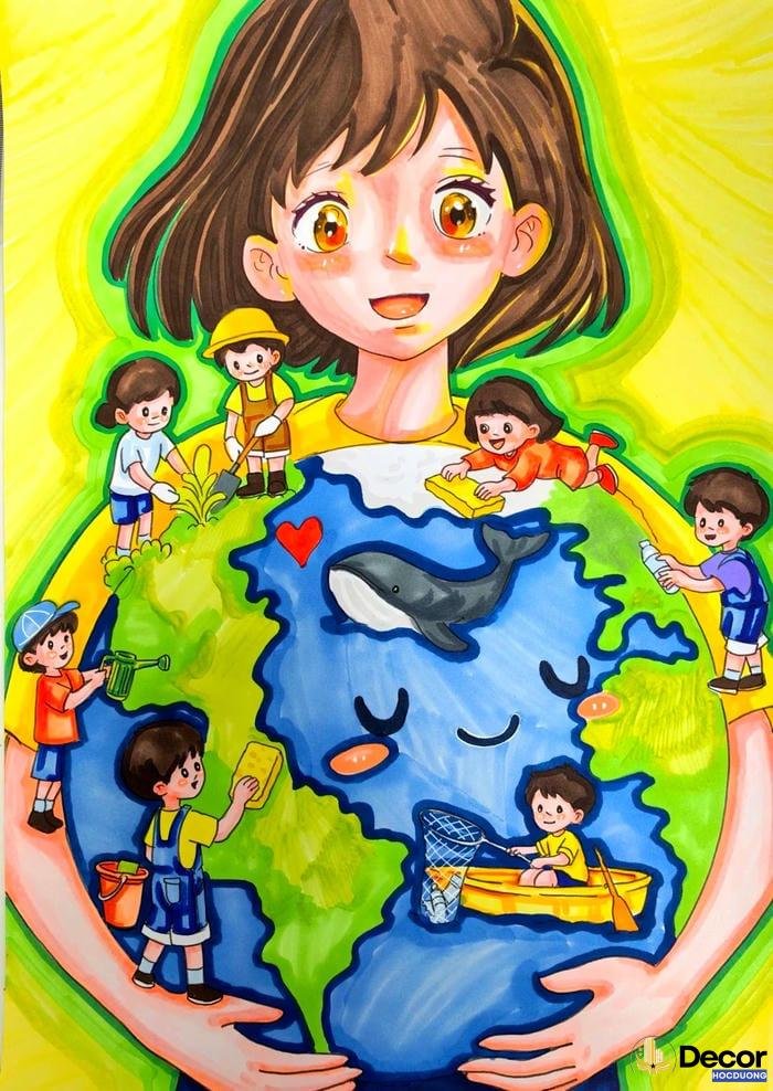 tranh vẽ bảo vệ môi trường với cây cối