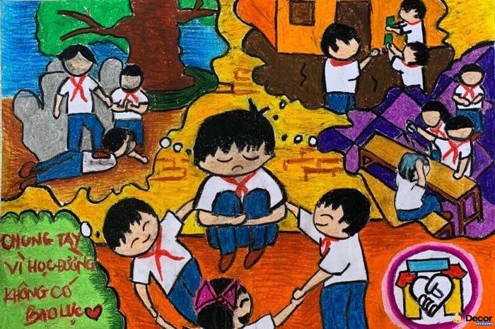 tranh vẽ học sinh bị bạo lực
