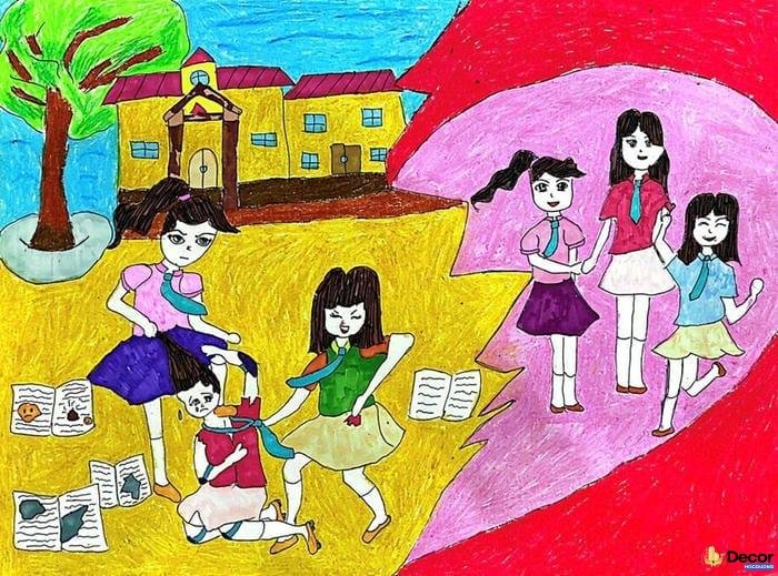 tranh vẽ về tệ nạn bạo lực học đường