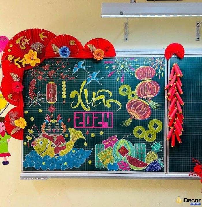 vẽ bảng trang trí Tết sáng tạo