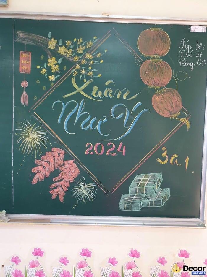 vẽ bảng trang trí Tết trang nhã