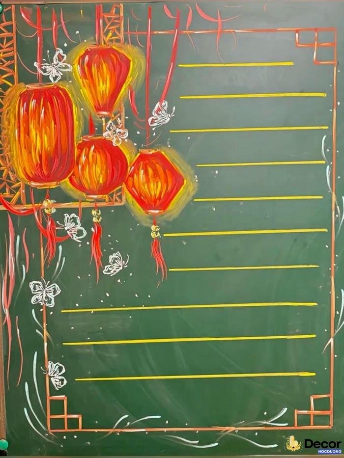 vẽ bảng trang trí tết đèn nồng