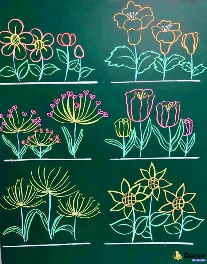 vẽ hoa trang trí bảng đơn giản độc đáo