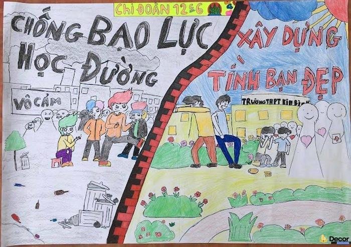 vẽ tranh bạo lực học đường cảm xúc