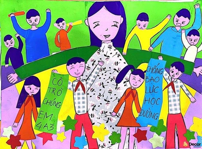 vẽ tranh bạo lực học đường cấp 2