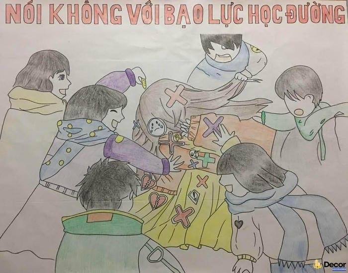 vẽ tranh bạo lực học đường đen trắng