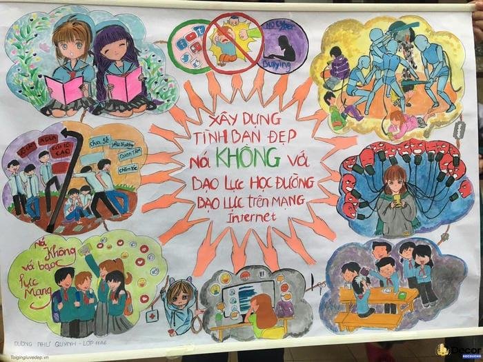 vẽ tranh bạo lực học đường đơn giản