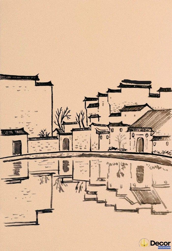 vẽ tranh phong cảnh làng quê