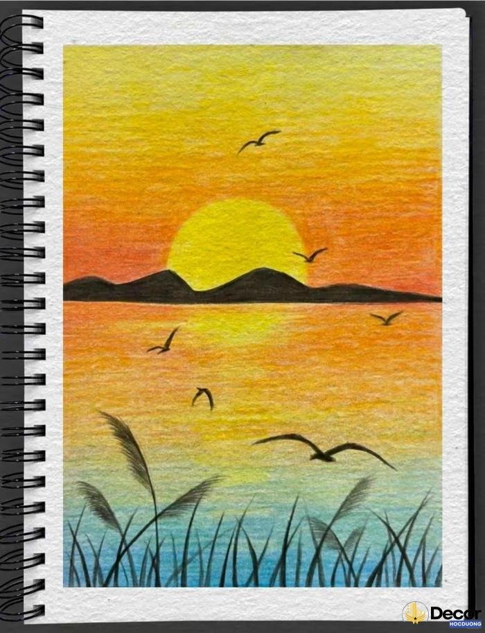 vẽ tranh phong cảnh với hoàng hôn