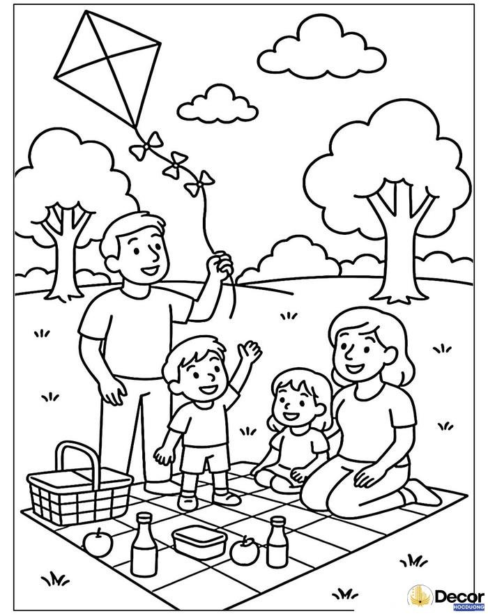 Hình tô màu gia đình bên nhau