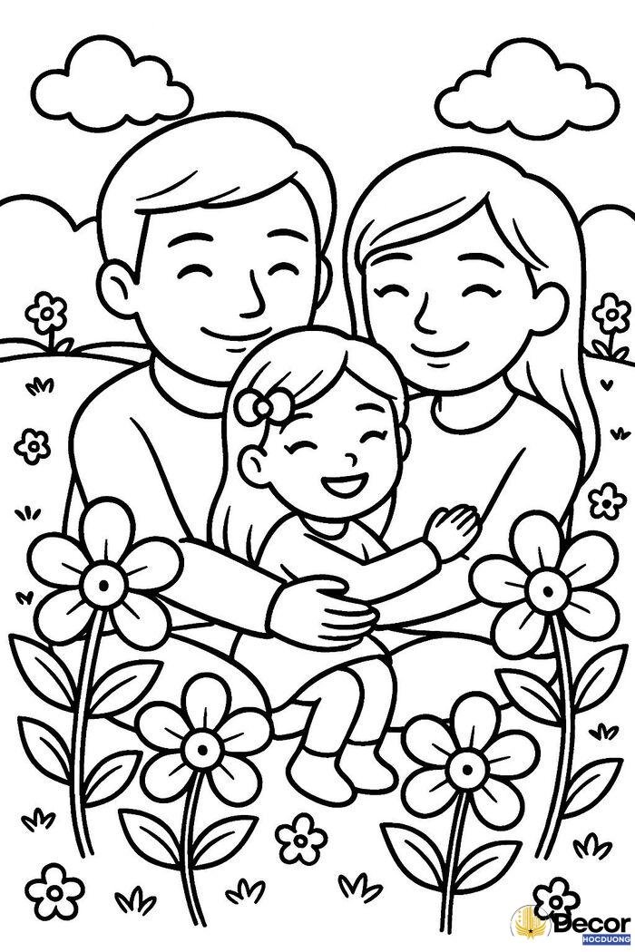 Hình tô màu gia đình cho bé