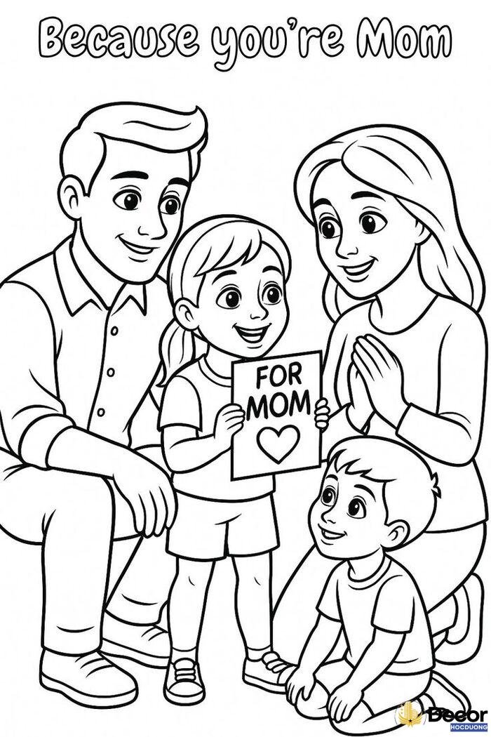 Hình tô màu gia đình dịu dàng