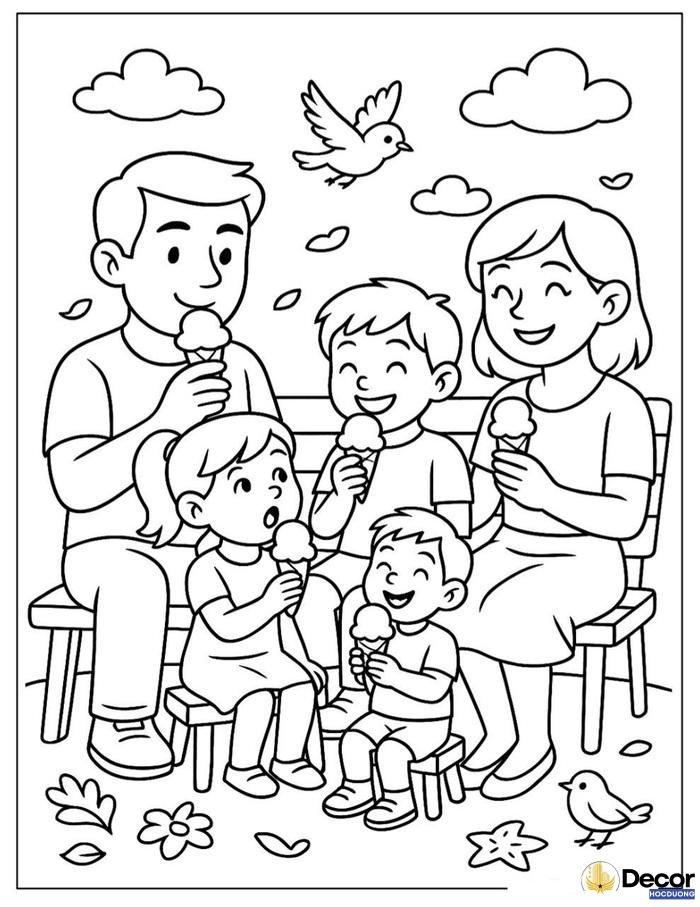 Hình tô màu gia đình sum vầy