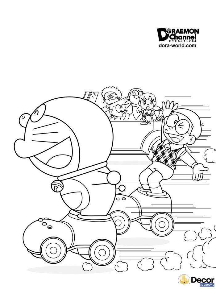 Tranh tô màu Doraemon và Nobita học bài