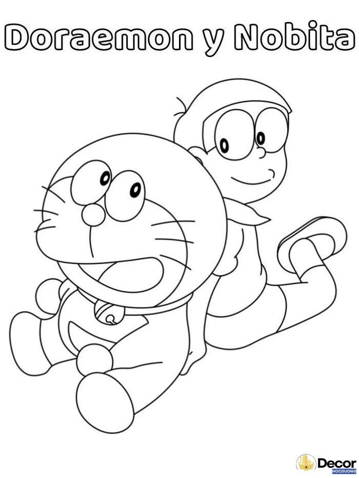 Tranh tô màu Doraemon và Nobita vui vẻ